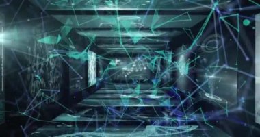 Çoklu sağlık arayüzleri üzerinde geometrik şekilleri birleştiren ve şekillendiren noktaların animasyonu. Dijital olarak üretilen hologram, moleküller, genetik, anatomi, tıbbi ve teknoloji konsepti.