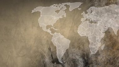 Bej arka plandaki dünya haritasında parazitlenme. Küresel teknoloji, çevrimiçi güvenlik ve dijital arayüz kavramı dijital olarak oluşturulmuş video.