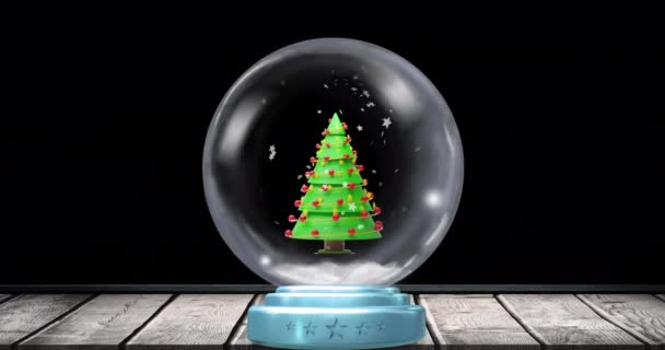 Animation Boule Neige Noël Avec Arbre Noël Neige Tombant Sur — Video