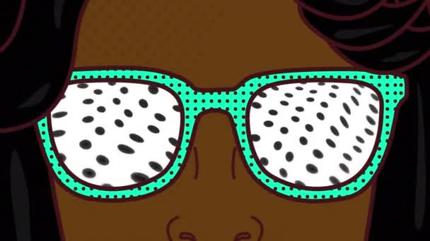 白い背景に眼鏡とスポットをかけた女性のアニメーション 要約背景 パターン 動きの概念デジタル生成されたビデオ — ストック動画
