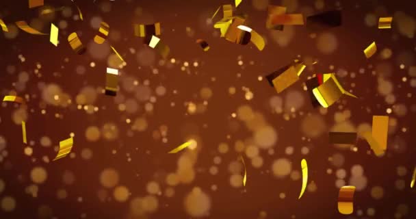 Animation Gold Confetti Snow Falling Brown Background Christmas Winter Festivity — Stock Video