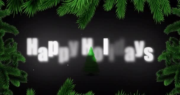 Animazione Abete Sopra Testo Vacanze Felice Albero Natale Sfondo Nero — Video Stock