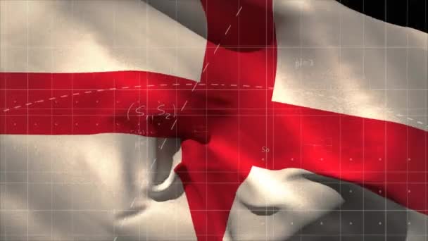 Animación Ecuaciones Matemáticas Dibujo Sobre Ondear Bandera Inglesa Compuesto Digital — Vídeos de Stock