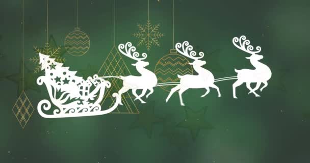 Animasjon Juledekorasjoner Med Santa Claus Slede Jul Festivitet Feiring Tradisjonelt – stockvideo