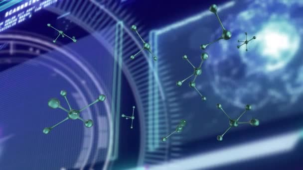 Анімація Молекул Над Обробкою Даних Чорному Тлі Глобальна Наука Обчислення — стокове відео