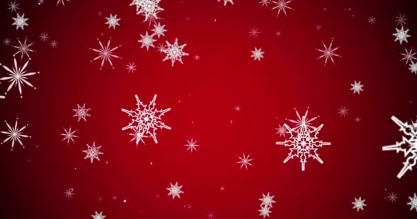 Animace Vánočních Hvězd Sněžení Padající Červené Pozadí Vánoce Zima Slavnost — Stock video