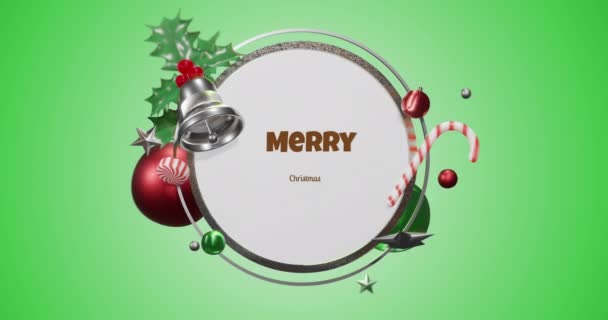 Animation Der Weihnachtsgrüße Text Rahmen Mit Dekoration Auf Grünem Hintergrund — Stockvideo