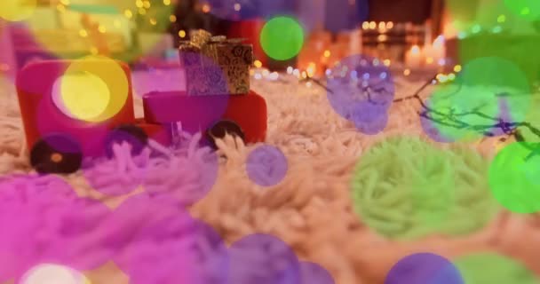 Animazione Luci Spot Incandescenti Sopra Stanza Decorata Natale Natale Festa — Video Stock
