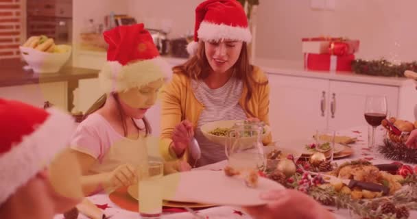 Animazione Macchie Gialle Luce Caucasica Madre Figlia Tavola Natale Natale — Video Stock
