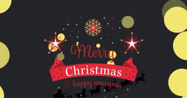 Κινούμενο Κείμενο Των Χριστουγεννιάτικων Χαιρετισμών Πάνω Από Χριστουγεννιάτικες Διακοσμήσεις Χριστούγεννα — Αρχείο Βίντεο