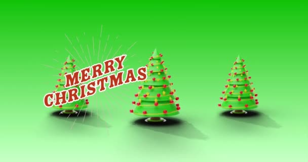 Animace Vánočních Pozdravů Text Přes Vánoční Stromky Zeleném Pozadí Vánoce — Stock video