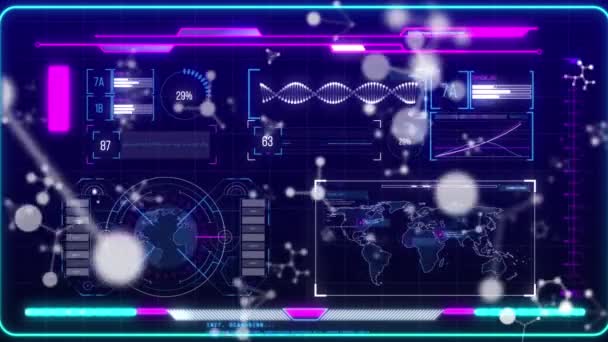 Dna Iplikçiklerinin Moleküllerin Siyah Arkaplandaki Veri Işleme Üzerindeki Animasyonu Küresel — Stok video