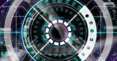 Dna iplikçiklerinin üzerinde mikroskop taraması. Küresel bilim ve dijital arayüz kavramı dijital olarak oluşturulmuş video.