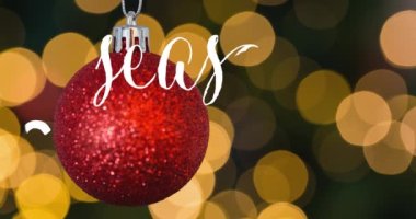 Noel tebriklerinin animasyonu Noel süslemeleriyle dolu bir metin. Noel, gelenek, kutlama ve şenlik kavramı dijital olarak oluşturuldu.