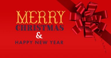 Kırmızı arkaplandaki Noel süslemesi üzerine yılbaşı mesajlarının animasyonu. Noel, gelenek, kutlama ve şenlik kavramı dijital olarak oluşturuldu.