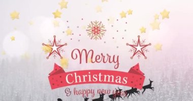 Yılbaşı kutlamalarının animasyonu Noel süslemeleri ve kızak üzerine mesajlaşır. Noel, şenlik, kutlama ve gelenek konsepti dijital olarak oluşturuldu.