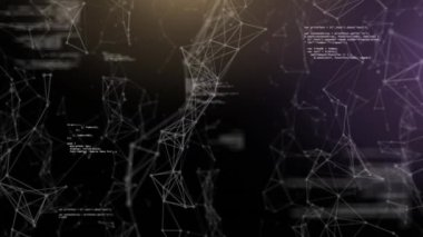 Bağlantı ağları üzerinden bilgisayar veri işleme animasyonu. Küresel hesaplama, dijital arayüz ve veri işleme kavramı dijital olarak oluşturulmuş video.