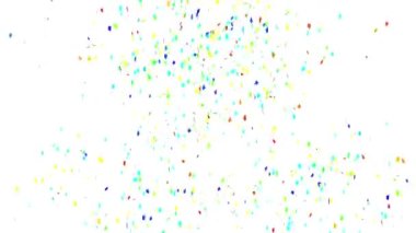 Beyaz arka plana düşen çok renkli konfeti animasyonu. Dijital olarak üretilmiş, hologram, parti, dekorasyon, tatil ve kutlama konsepti.