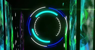 Bilgisayar sunucuları üzerinden tarama ve veri işleme animasyonları. Küresel bilgisayar veri işleme ve dijital arayüz konsepti dijital olarak oluşturulmuş video.