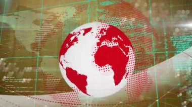 Finansal veri işleme ve dünya haritasının animasyonu. Dijital olarak oluşturulan küresel veri işleme ve spor konsepti.