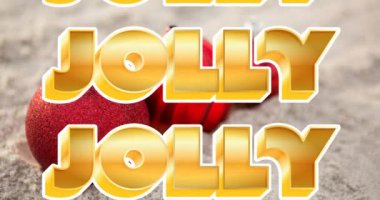 Noel tebriklerinin animasyonu kırmızı süslemeler üzerine yazılmış bir mesaj. Noel, gelenek, kutlama ve şenlik kavramı dijital olarak oluşturuldu.