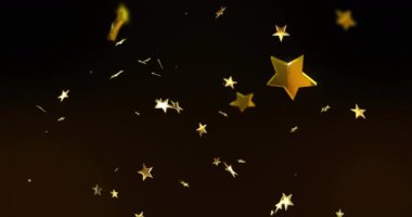 Siyah arkaplana düşen yıldızların animasyonu. Noel, gelenek ve kutlama konsepti dijital olarak oluşturuldu.