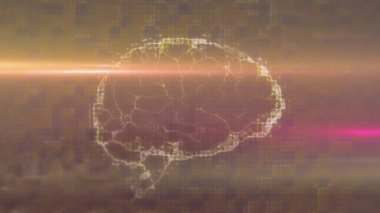 İnsan dijital beyninin soyut arka planda yanıp sönen görüntüsü. Dijital olarak üretilmiş, hologram, anatomi, yapay zeka, sağlık, ışık ve teknoloji kavramı.