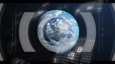 Dünya üzerindeki ikili kodlama işleminin animasyonu. Küresel konsept dijital olarak üretilmiş video. Küresel hesaplama, dijital arayüz ve veri işleme kavramı dijital olarak oluşturulmuş video.