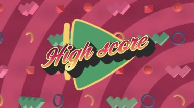 Şekiller üzerinde yüksek skorlu metin animasyonu. Geçmişe dönük gelecek ve dijital arayüz kavramı dijital olarak oluşturulmuş video.