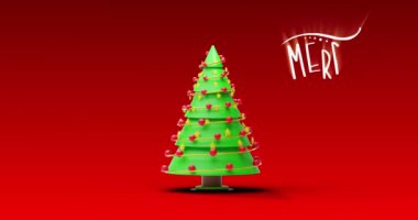 Yılbaşı kutlamalarının animasyonu kırmızı arka plandaki noel ağaçları üzerinden mesaj atıyor. Noel, şenlik, kutlama ve gelenek konsepti dijital olarak oluşturuldu.