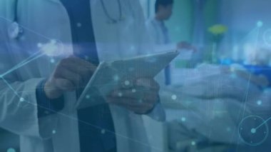 Kafkasyalı doktor üzerinden bağlantı ağının animasyonu. Küresel tıp ve bağlantılar konsepti dijital oluşturulmuş video.