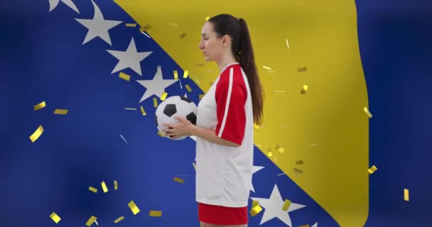 Animazione Calciatrice Caucasica Sulla Bandiera Della Bosnia Erzegovina Sport Globale — Video Stock
