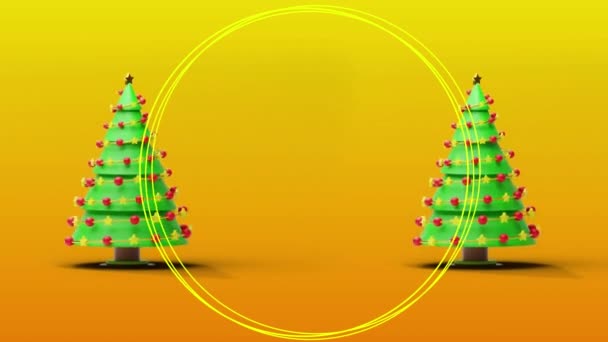 Animation Shapes Christmas Trees Yellow Background Christmas Tradition Celebration Concept — Stock Video