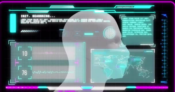 Animation Digital Human Data Processing Black Background Global Science Computing — Stock Video