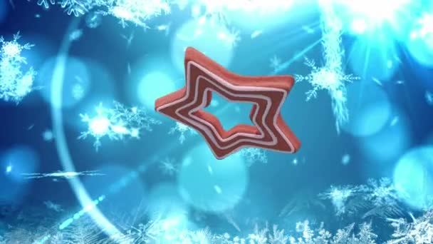 Animation Étoile Noël Biscuit Pain Épice Sur Neige Tombant Sur — Video