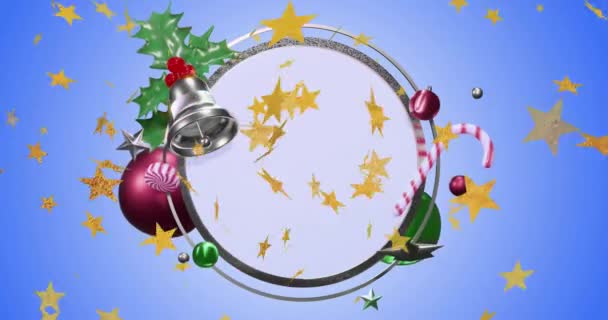 Animation Der Weihnachtsgrüße Text Und Kreis Mit Dekoration Auf Blauem — Stockvideo