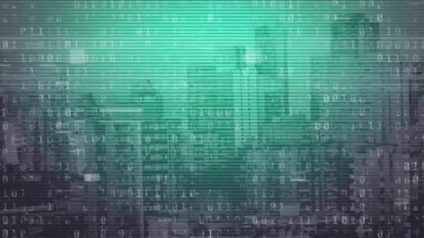 Animation Der Binären Datenverarbeitung Auf Einem Grünen Bildschirm Über Dem — Stockvideo