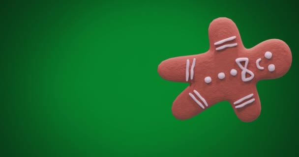 Animatie Van Kerstkoekje Met Kopieerruimte Groene Achtergrond Kerstmis Festiviteit Traditie — Stockvideo