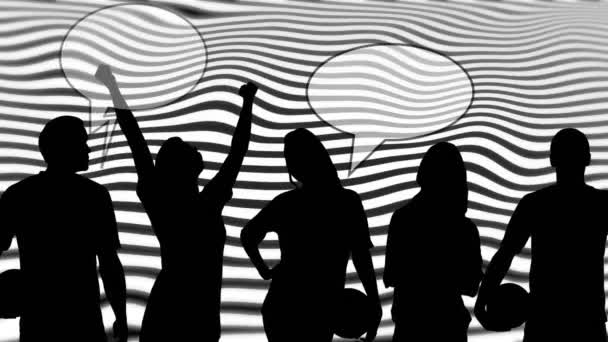 Анимация Силуэтов Речевыми Пузырями Линиями Белом Фоне Абстрактный Фон Рисунок — стоковое видео