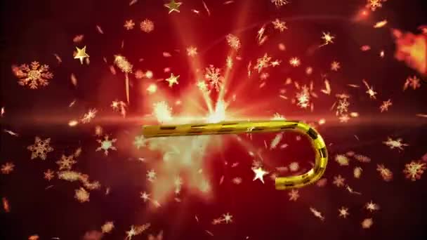 Animación Las Estrellas Oro Navidad Bastones Caramelo Cayendo Sobre Fondo — Vídeos de Stock