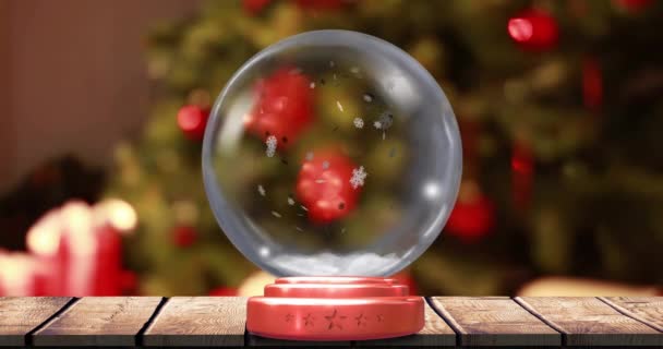 Animáció Karácsonyi Hógömb Esik Karácsonyfa Tündér Fények Karácsony Ünnepség Hagyomány — Stock videók