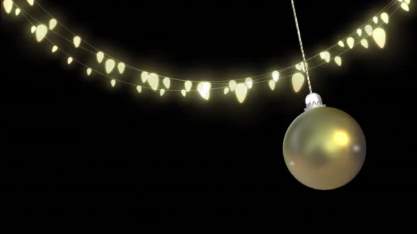 Animação Bugigangas Natal Pairando Sobre Luzes Fadas Fundo Preto Natal — Vídeo de Stock