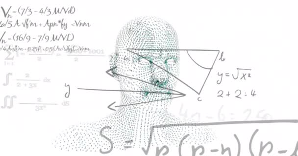 Animation Des Digitalen Menschen Über Mathematische Gleichungen Auf Weißem Hintergrund — Stockvideo