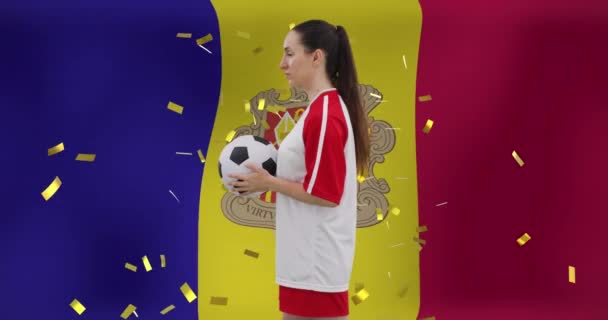 Moldova Bayrağı Üzerinde Beyaz Kadın Futbolcu Animasyonu Küresel Spor Vatanseverlik — Stok video