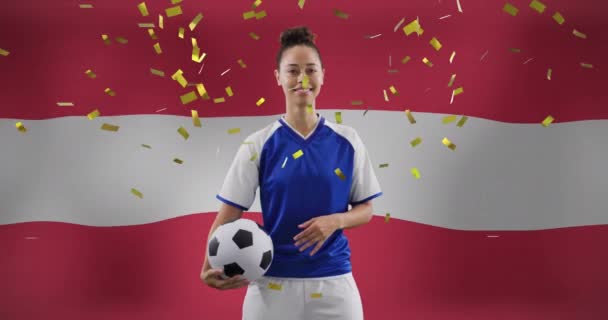 Animação Jogador Futebol Feminino Biracial Sobre Bandeira Áustria Desporto Global — Vídeo de Stock