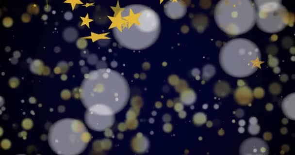 Animación Estrellas Navideñas Nieve Cayendo Sobre Fondo Azul Navidad Invierno — Vídeos de Stock