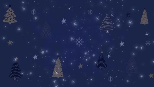 Animation Stars Christmas Trees Blue Background Christmas Tradition Celebration Concept — Stock Video