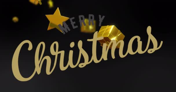 Animazione Testo Buon Natale Sopra Regali Natale Stelle Sfondo Nero — Video Stock