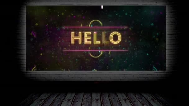 Animation Hello Text Interference Black Background Retro Future Digital Interface — Stock Video