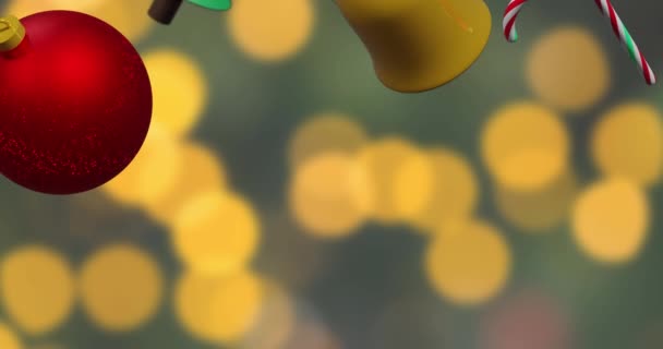 Анимация Рождественских Украшений Падающих Желтые Пятна Заднем Плане Рождество Праздник — стоковое видео